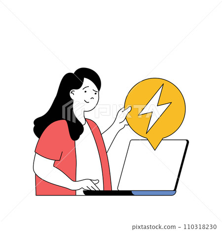 Ecology concept with cartoon people in flat design for web. Woman uses economy electricity at home, takes care of energy sources. Vector illustration for social media banner, marketing material. Ecology concept with cartoon people in flat design for web. Woman uses economy electricity at home, takes care of energy sources. Vector illustration for social media banner, marketing material. 110318230