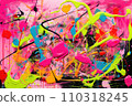Abstract splash creative oil painting in neon green, pink, red, blue, yellow colors. 110318245
