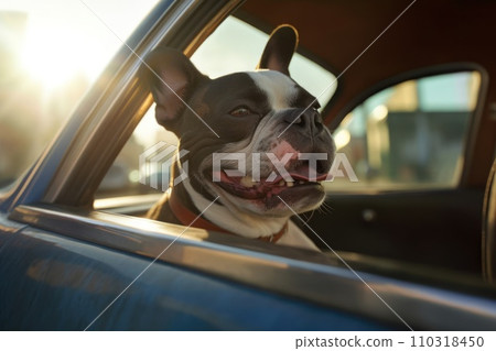 AI-generated content. Car trunk with cute Dog and luggage Dog Travel concept Generative AI 110318450