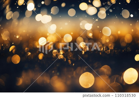 AI-generated content. Black and gold bokeh, dark, depth of field, banner background 110318530