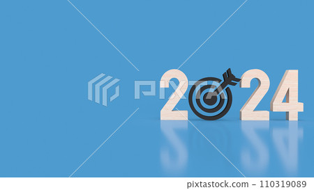 The 2024 wood text and target icon for Business concept 3d rendering. The 2024 wood text and target icon for Business concept 3d rendering. 110319089