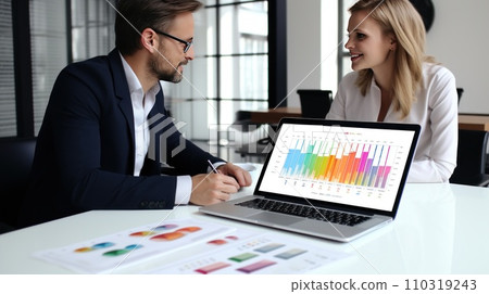 AI-generated content. Business people meeting at office analyzing graph chart. Generative AI AI-generated content. Business people meeting at office analyzing graph chart. Generative AI 110319243