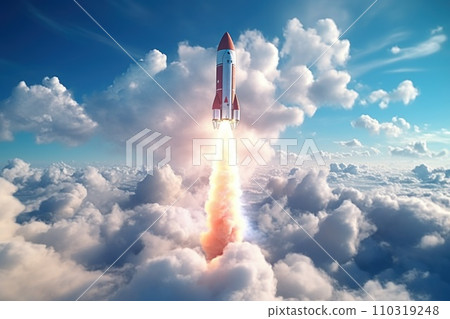 AI-generated content. A rocket launching into space, reaching new heights. Generative AI AI-generated content. A rocket launching into space, reaching new heights. Generative AI 110319248