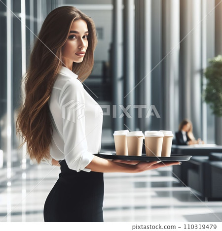 business woman in the office of a business center with coffee business woman in the office of a business center with coffee 110319479