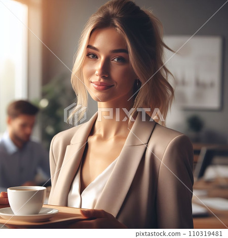business woman in the office of a business center with coffee 110319481