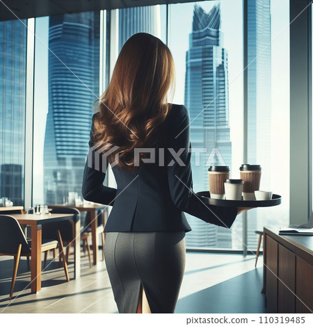business woman in the office of a business center with coffee business woman in the office of a business center with coffee 110319485
