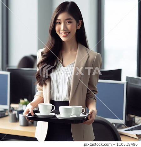 business woman in the office of a business center with coffee business woman in the office of a business center with coffee 110319486