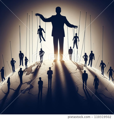 The shadow hand controls governments like puppets. World government concept. The shadow hand controls governments like puppets. World government concept. 110319502