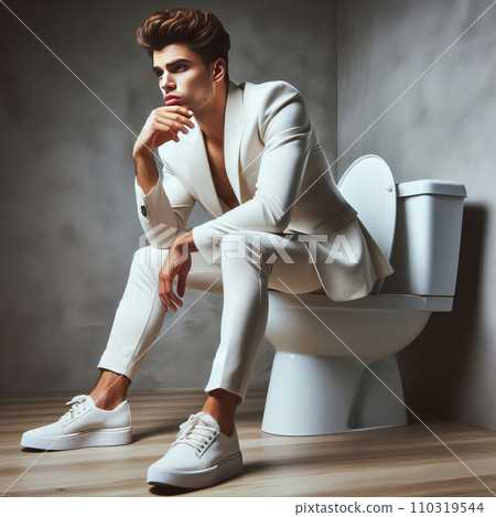 Man in the costume sitting on the toilet Man in the costume sitting on the toilet 110319544