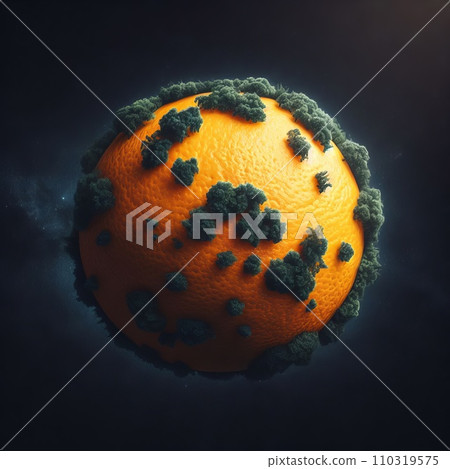 Orange fruit in the form of an earth globe with continents Orange fruit in the form of an earth globe with continents 110319575