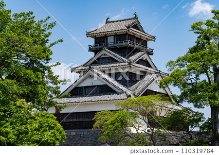 Kumamoto Prefecture/ Kumamoto Castle and Uto Yagura, covered in fresh greenery with visible damage from the earthquake 110319784