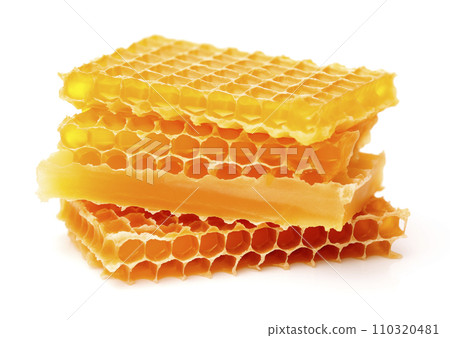 AI-generated content. Honeycomb pieces isolated on white background, AI generated 110320481