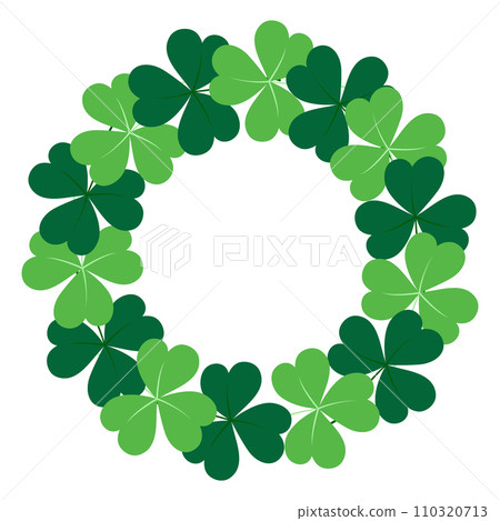 Abstract shamrock round frame border in trendy green. Copy space. Concept for St. Patrick greetings Abstract shamrock round frame border in trendy green. Copy space. Concept for St. Patrick greetings 110320713