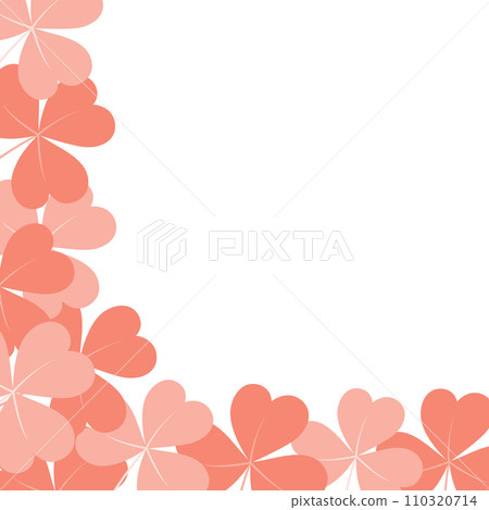 Corner frame with abstract shamrocks in trendy Peach Fuzz shades. Copy space. Concept for greetings 110320714