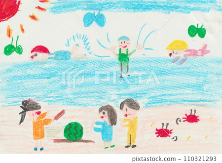 兒童畫海水浴圖片 110321293