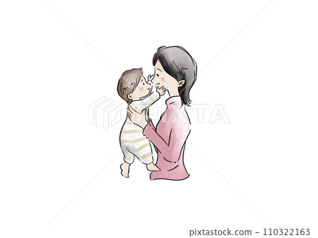 Watercolor illustration of a woman holding a baby 110322163