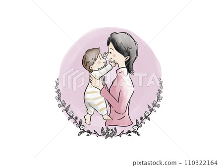 Watercolor illustration of a woman holding a baby and flowers Watercolor illustration of a woman holding a baby and flowers 110322164