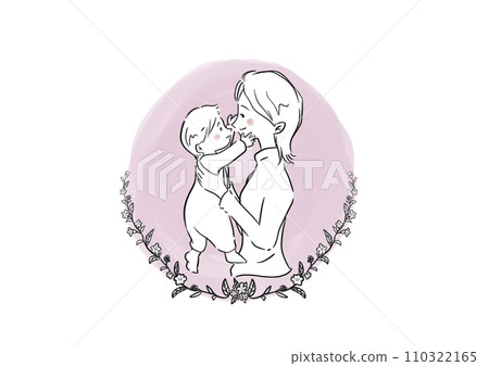 Watercolor illustration of a woman holding a baby and flowers 110322165