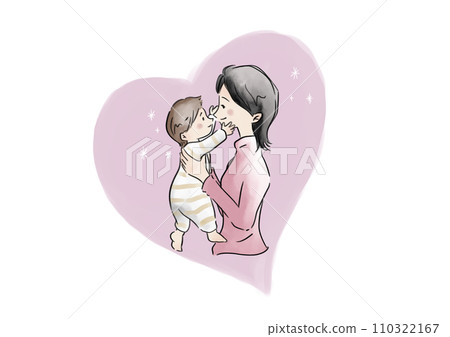 Watercolor illustration of a woman holding a baby and a heart Watercolor illustration of a woman holding a baby and a heart 110322167