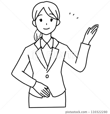 Line drawing illustration of a woman in a suit guiding 110322280
