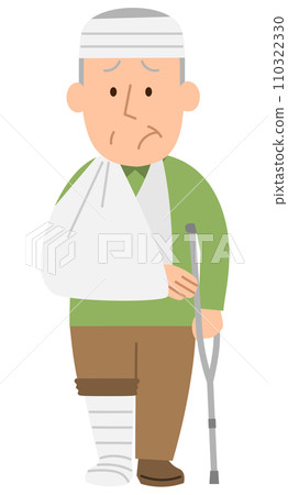 Senior man on crutches with serious injury 2 110322330