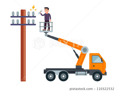 man repairing an electric pole. man repairing an electric pole. 110322532