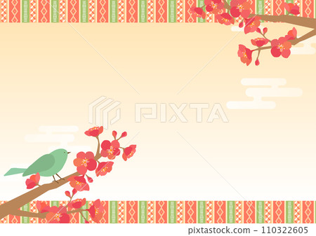 梅花和鶯的可愛背景素材 110322605