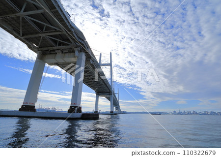 Yokohama Bay Bridge seen from Daikoku Pier in Yokohama, Kanagawa Prefecture 110322679