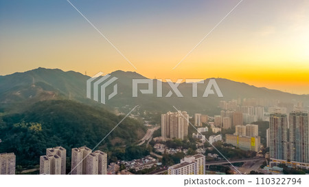 City skyline with beautiful sunset over mountains Dec 24 2023 110322794