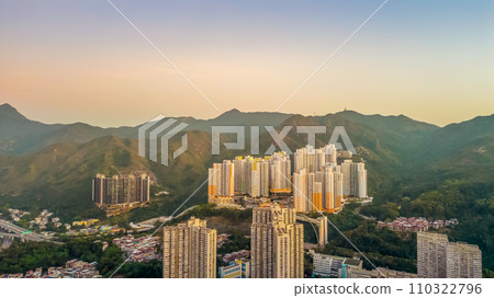 City skyline with beautiful sunset over mountains Dec 24 2023 110322796