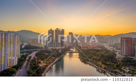 Downtown cityscape at dusk with skyline, bridge Dec 24 2023 110322813