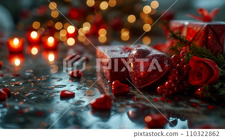 Love shape and presents on Valentine's day with beautiful Valentine's decoration background Love shape and presents on Valentine's day with beautiful Valentine's decoration background 110322862