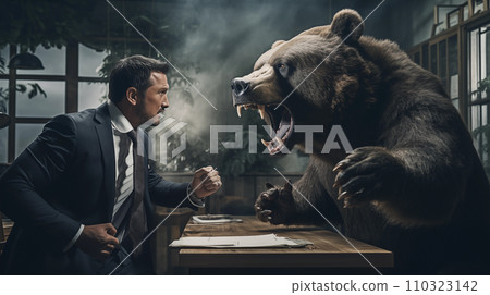 Businessman fighting a bear "AI generated image" 110323142