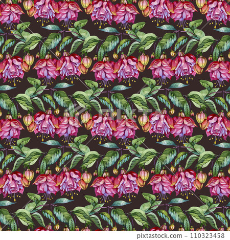 Seamless floral pattern with fuchsia, watercolor floral digital paper. Botanic background. 110323458