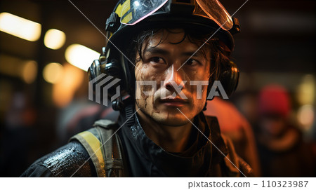 亞洲男消防員/自衛隊/救援人員 110323987
