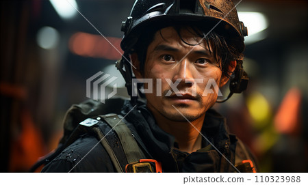 Asian male firefighter/self-defense force/rescue worker Asian male firefighter/self-defense force/rescue worker 110323988