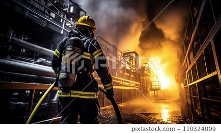 在火災現場工作的亞洲男性消防員、自衛隊和救援人員 110324009