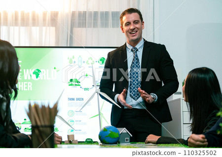 Businessman leader give presentation on eco-friendly implementation. Quaint Businessman leader give presentation on eco-friendly implementation. Quaint 110325502