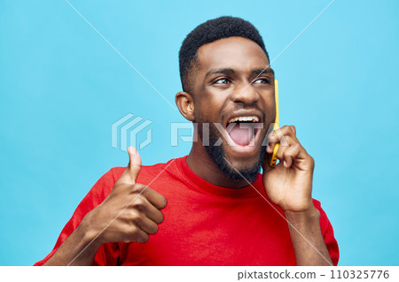 smile man black smiling technology mobile space copy young happy phone background african smile man black smiling technology mobile space copy young happy phone background african 110325776
