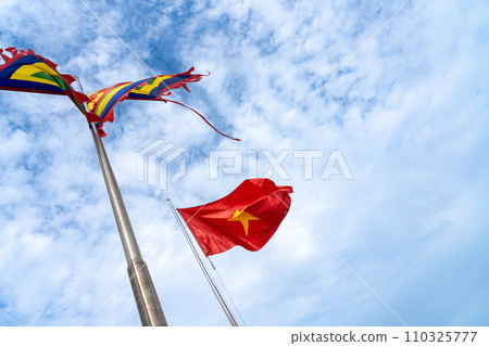 Flag of Ngoc Son Temple, a temple located on Ngoc Son Island in Hoan Kiem Lake, Hanoi, Vietnam Flag of Ngoc Son Temple, a temple located on Ngoc Son Island in Hoan Kiem Lake, Hanoi, Vietnam 110325777