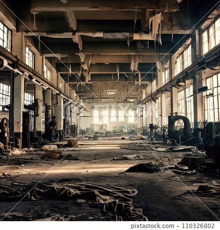 Interior of an abandoned textile factory  110326802