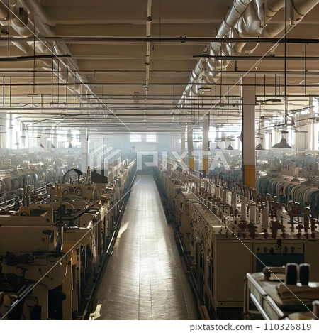 Interior of an abandoned textile factory  110326819