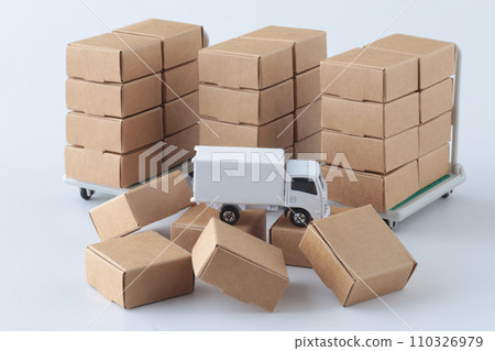 packed cardboard boxes and truck packed cardboard boxes and truck 110326979