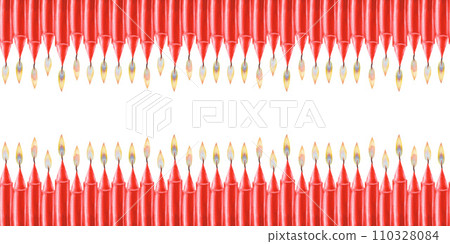 Watercolor horizontal seamless border with red candles with flame as a teemplate for illustrations for Christmas, Candlemas, wedding, birthday, Easter, magic, memorial day, spa, relaxation, memorial 110328084