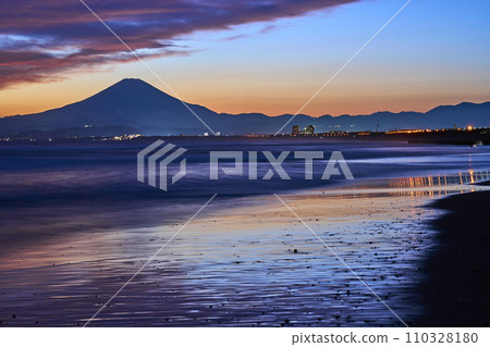 Mt. Fuji seen from Shonan during the magic hour after sunset 110328180