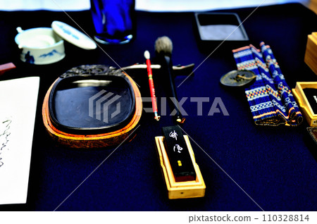 A set of calligraphy tools including inkstones 110328814