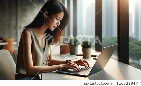 Woman working on a laptop Woman working on a laptop 110328947