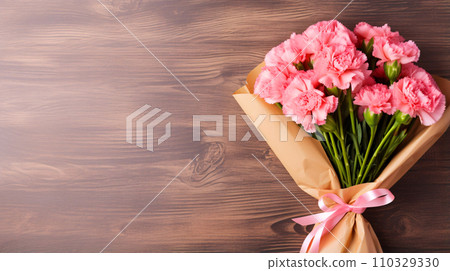 Pink carnation bouquet, mother's day background AI generated image 110329330