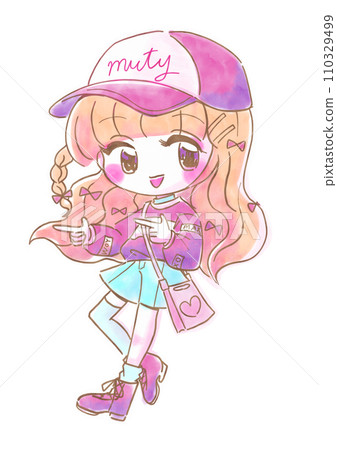 Cute Harajuku fashion junior high school girl illustration 110329499
