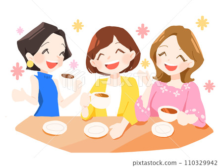 Illustration of a girls' night out while drinking tea Illustration of a girls' night out while drinking tea 110329942